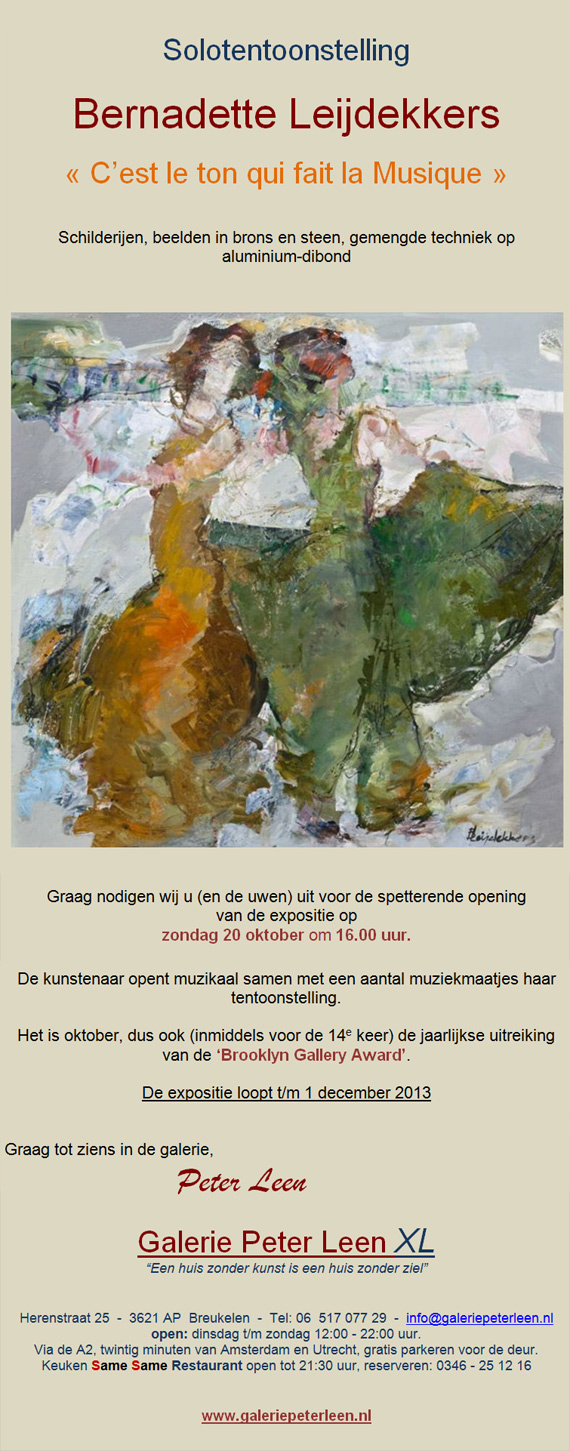 Solotentoonstelling van Bernadette Leijdekkers bij galerie Peter Leen